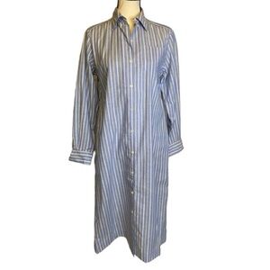 Port International Blue Pin Striped Cotton Summer Shirt Dress with Pockets M